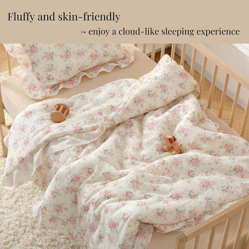 CLoucl 100% Cotton Muslin Crib Comforter/Quilt,Ultra Soft Cozy Reversible Baby Blanket,All Season Toddler Blankets for Boys and Girls, Machine Washable,41"x48" - Image 5